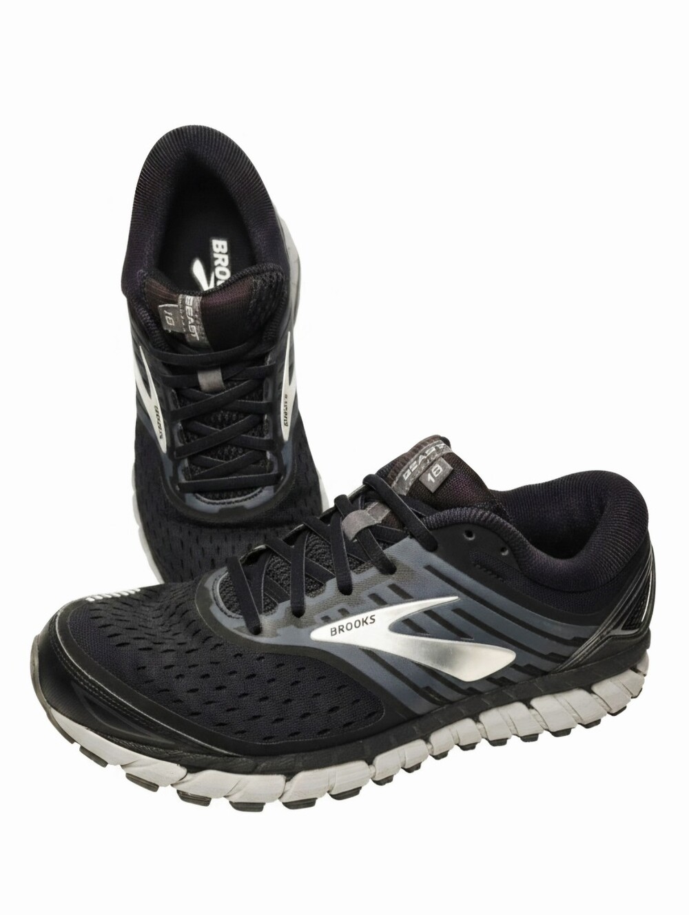 Brooks Beast 18 Men's Running Shoes Size 8.5 Wide (2E) Black Silver 1102822E004